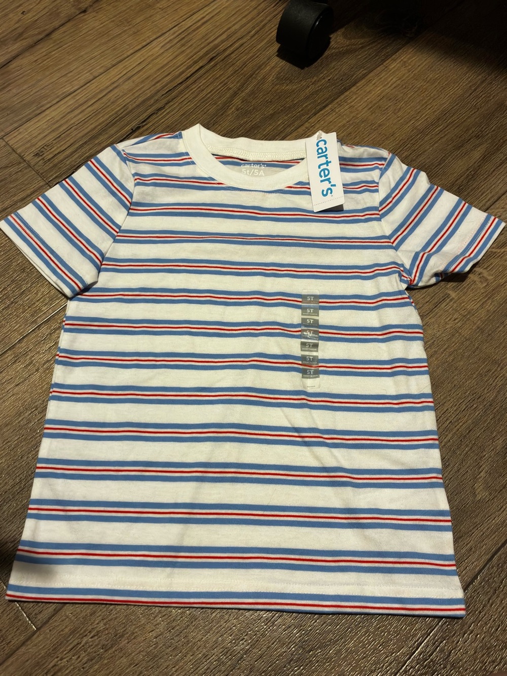Carter's White Tee with Blue and Red Stripes